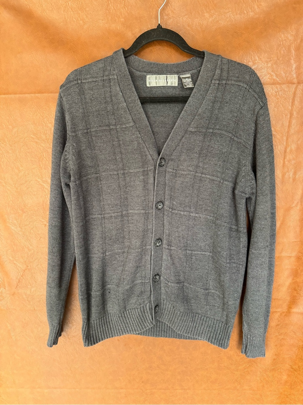 Oscar de la Renta Men M Gray Cardigan Sweater Grandpa Core Fall DAMAGED